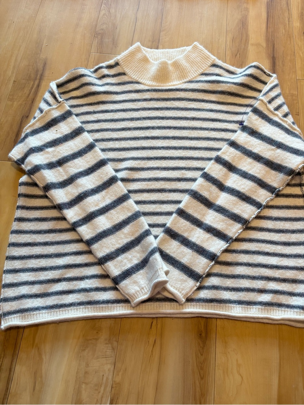 Madewell Cream Ribbed Mock Neck Sweater with Dark Stripe